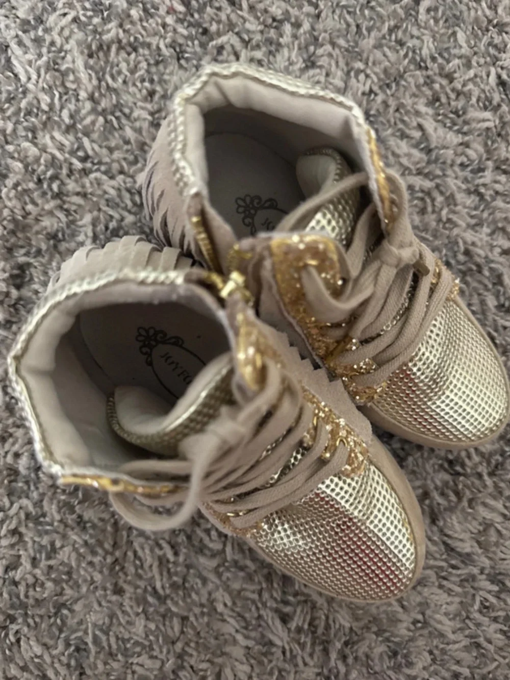 Joyfolie Tan and Gold Fringe High-Top Boots for Kids